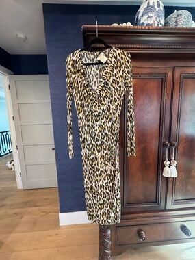 Leopard Print Long cowl neck Midi Dress - Yellow/Black